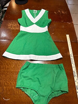 #ad Vintage 60s Longview lobos handmade Green White cheerleader uniform 3 Piece