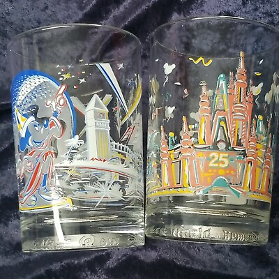 #ad Set of 2 McDonalds Walt Disney World 25th Anniversary Remember The Magic Glasses