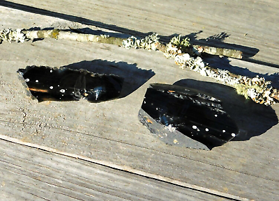 #ad Black Obsidian Set of Two Natural Rough Volcanic Glass Lapidary Knapping Display