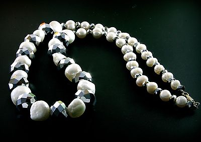 925 Sterling Silver Genuine Fresh Water Pearl Necklace w Swarovski Crystal Stone