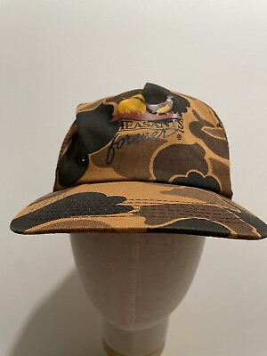 #ad Vintage Pheasants Forever Camouflage Mesh Snapback Tucker Hunting Logo Hat Vtg