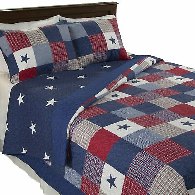 #ad All American Quilted Blanket Red White Blue Bedspread Twin Queen King