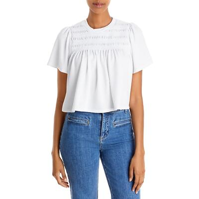 #ad Aqua Womens White Knit Short Top Cropped Shirt M BHFO 4463