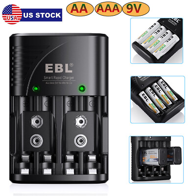 Rapid Smart Battery Charger for AA AAA 9V NiMH NiCD Rechargeable Batteries 3in1