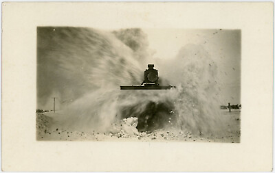 #ad Rotary Snow Plow in Action Train Railroad VTG or Antique RPPC Photo Postcard