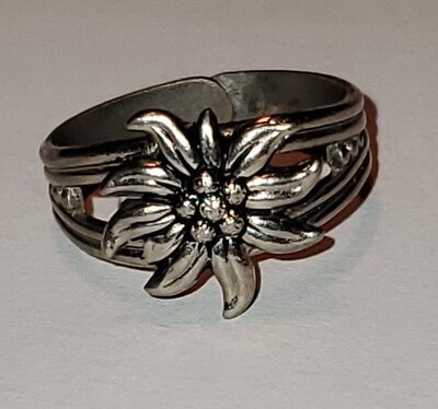 #ad Sunflower Ring Silver Tone Flower Adjustable Fits Size 5 6 7 Boho Retro Delicate