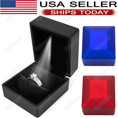 LED Ring Box Jewelry Case Engagement Wedding For Women Gifts Box USA
