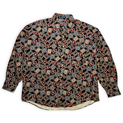 #ad Chaps Ralph Lauren Mens Vintage 1990s Winter Snowflakes Cotton Flannel Shirt XL