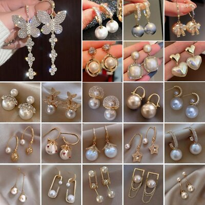 #ad Fashion Pearl Crystal Earrings Stud Drop Dangle Women Wedding Jewellery Gifts