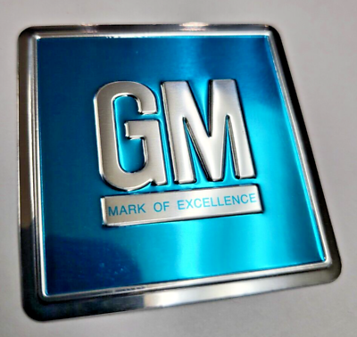 #ad 1964 67 GM Chevy Mark Of Excellence Door Jamb Decal Embossed Aluminum Turquoise