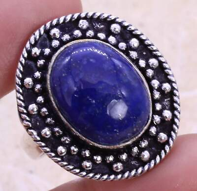 #ad Elegant Lapis Lazuli 925 Silver Plated Ring of US Size 9.75 Ethnic