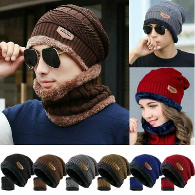 Mens Womens Winter Baggy Slouchy Knit Warm Beanie Hat and Scarf Ski Skull Cap US