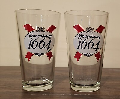 #ad Set of 2 Kronenbourg 1664 French 16 oz Pint Beer Glasses France