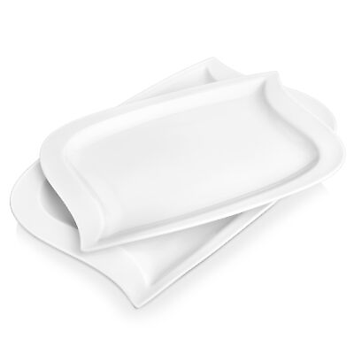 #ad MALACASA Elvira Porcelain Plate Set 11quot; amp; 13quot; Rectangle Plate Ivory White Plate