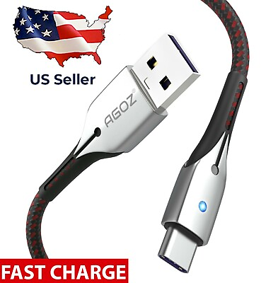 USB C Cable with LED Light Fast Charger Type C Cord for LG Pixel Motorola TCL