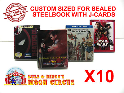 #ad 10x BLU RAY STEELBOOK WITH J CARDS SIZE BR5 CLEAR PLASTIC BOX PROTECTORS