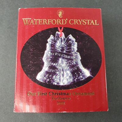 Waterford Crystal Our First Christmas 2001 Ornament with Box Wedding Bells