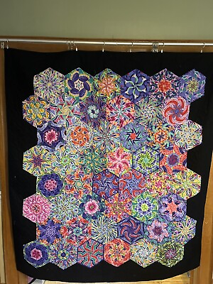 #ad Handmade Throw Size Kaleidoscope pattern quilt