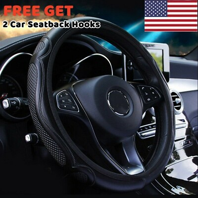 #ad Black Leather Car Steering Wheel Cover Breathable Anti slip Car Accessories US
