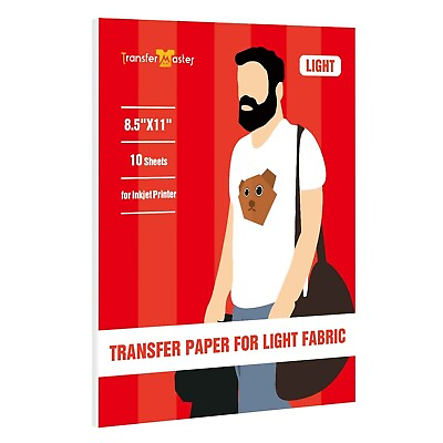 Printable Iron On White Light T shirt Heat Transfer Paper Inkjet Laser 10 Sheets