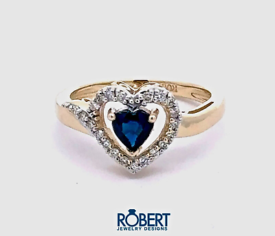 #ad 0.66 Ct Natural Stones Sapphire amp; Diamond Heart Ring in 14k Yellow Gold