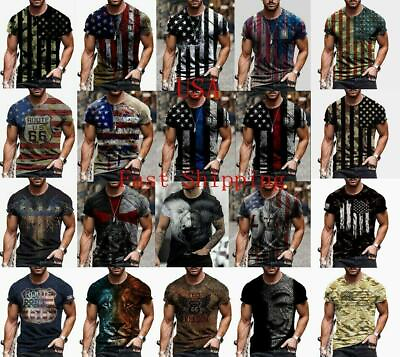 ⭐T Shirt Men USA Flag American Vintage T Shirt Short Sleeve Tactical Patriot Tee