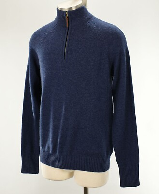SID MASHBURN Mens Indigo Blue 1 2 Zip Cashmere Sweater SMALL NWT