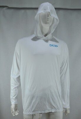 #ad DEEP Men#x27;s Hooded T shirt 3XL BOAT to BAR Printed Long Sleeve White NWT