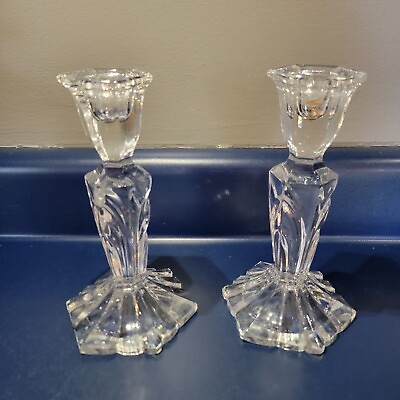 VINTAGE CRYSTAL CUT GLASS Crystal CANDLE HOLDERS 7quot; Tall