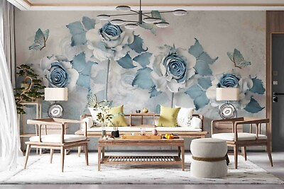 #ad 3D Floral Rose Butterfly Blue Wallpaper Wall Murals Removable Wallpaper 167
