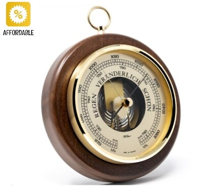 #ad Vintage Brass Round Wood Weather Barometer Antique Science Air Pressure Measure