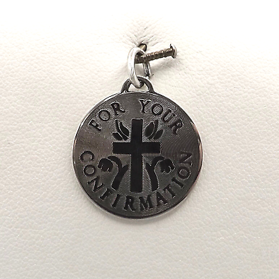 #ad Sterling Silver For Your Confirmation Disc Charm Pendant Engravable Vintage