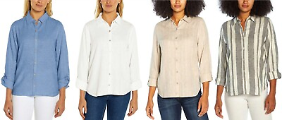 #ad Orvis Ladies#x27; Long Sleeve Linen Blend Button Up Top