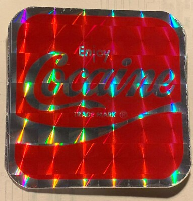 ENJOY COCAINE COKE VINTAGE 1970#x27;s PRISM DECAL STICKER 2.75quot; x 2.75quot; NOS