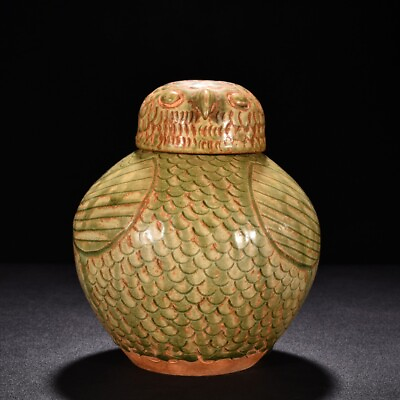 #ad 7.8quot; china antique eastern jin dynasty yue kiln porcelain cyan glaze owl pot jar