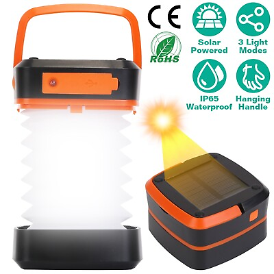 #ad Solar Camping Lantern Collapsible LED Flashlight Portable Lamp USB Rechargeable