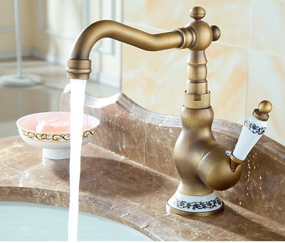 Antique Brass Ceramic Handle Bathroom Kitchen Sink Faucet Basin Mixer Tap Knf511