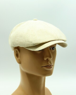 Summer newsboy cap linen men#x27;s baker boy trendy sun hat slouchy for spring beige