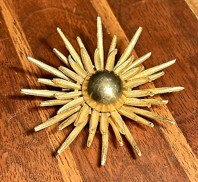 #ad Vintage Sunburst Brooch Gold Tone Starburst Mid Century Modern Jewelry Retro Pin