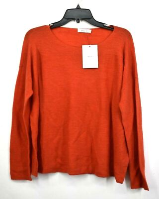 #ad ALC Womens Rust Orange Crewneck Long Sleeves Solid Merino Wool Sweater Top M