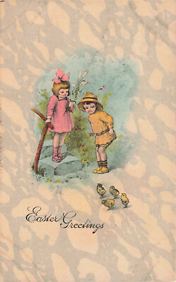 VINTAGE EASTER POSTCARD CHILDREN WATCH BABY CHICKS 1915 022022