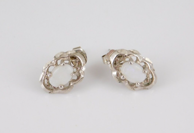 #ad 925 Sterling Silver Opal Earrings