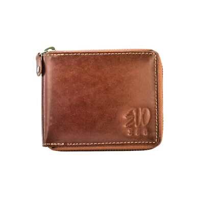 Men#x27;s Leather Zipper Bifold Wallet With Coin Pocket Front Pocket Genuine Le...