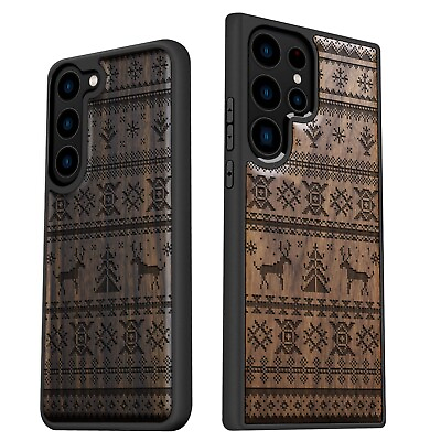 Wooden Phone Cases for Samsung Galaxy S23 Ultra S22 S21 Plus FE Note20 Christmas