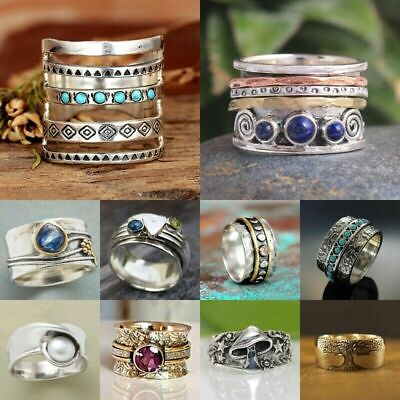 Boho 925 Silver Rings for Women Turkish Handmade Ring Wedding Jewelry Size 6 10