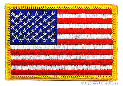 #ad AMERICAN FLAG PATCH embroidered iron on GOLD BORDER USA US United States QUALITY