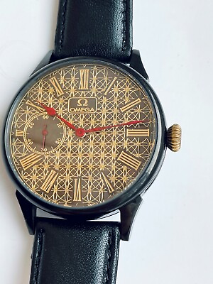 Vintage 1924 New Cased Engraved Blacked small size 43mm Swiss Men movement Watch