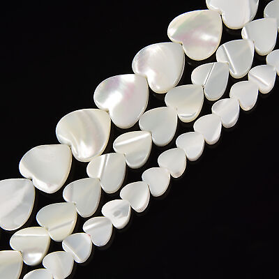 #ad Iridescent White Mother of Pearl MOP Shell Heart Beads 6mm to 12mm 15.5#x27;#x27; Strand