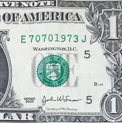 #ad July 7 1973 : E 70701973 J BIRTHDAY $1 One Dollar Bill Fancy Serial Number