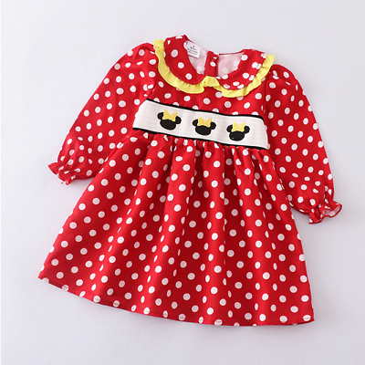 NEW Boutique Minnie MOuse Smocked Embroidered Long Sleeve Dress